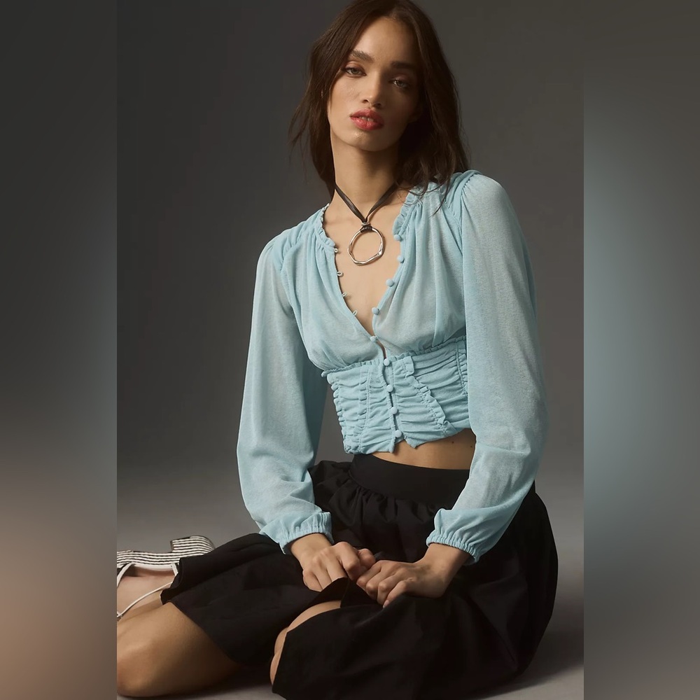 By Anthropologie Long-Sleeve Femme Ruched Cropped Top